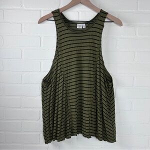Olive Green and Black Striped Tank Top